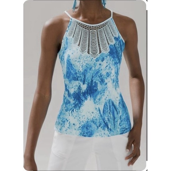 White House Black Market Tops - WHITE HOUSE BLACK MARKET Openwork Halter Style Underwater Texture Top S Blues